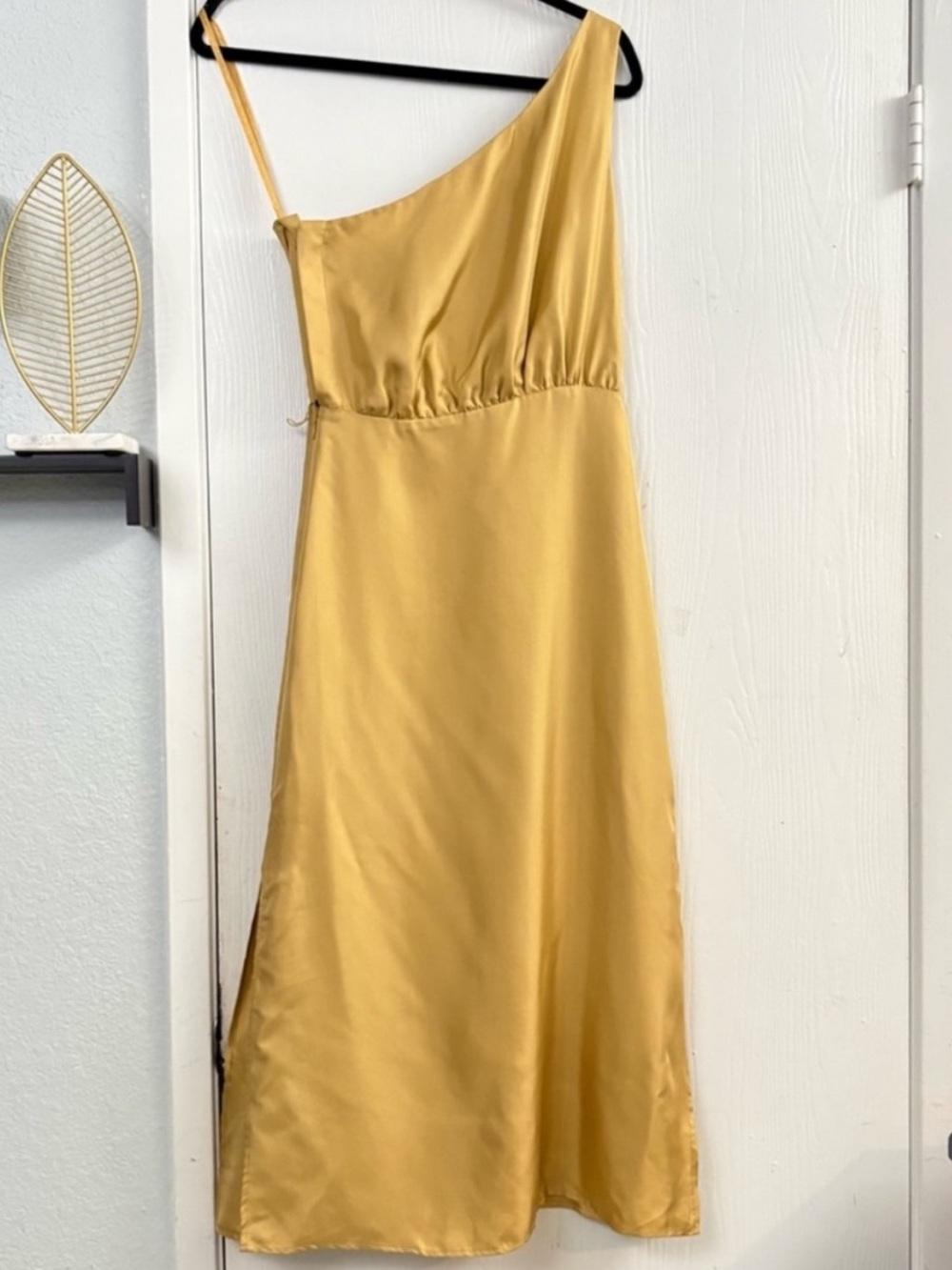 Club Monaco Gold Silk One-Shoulder Satin Midi Dress Size 00